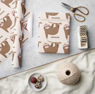 Papier Cadeau Nom et couleur personnalisés Sloth