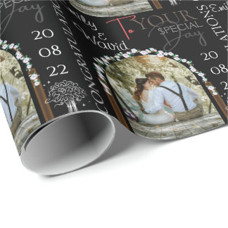 Papier Cadeau Nom et date de la photo personnalisée Mariage élég