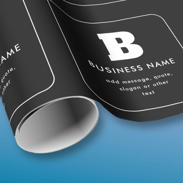 Papier Cadeau Nom et slogan commercial modifiables | Noir et bla (Créateur téléchargé)