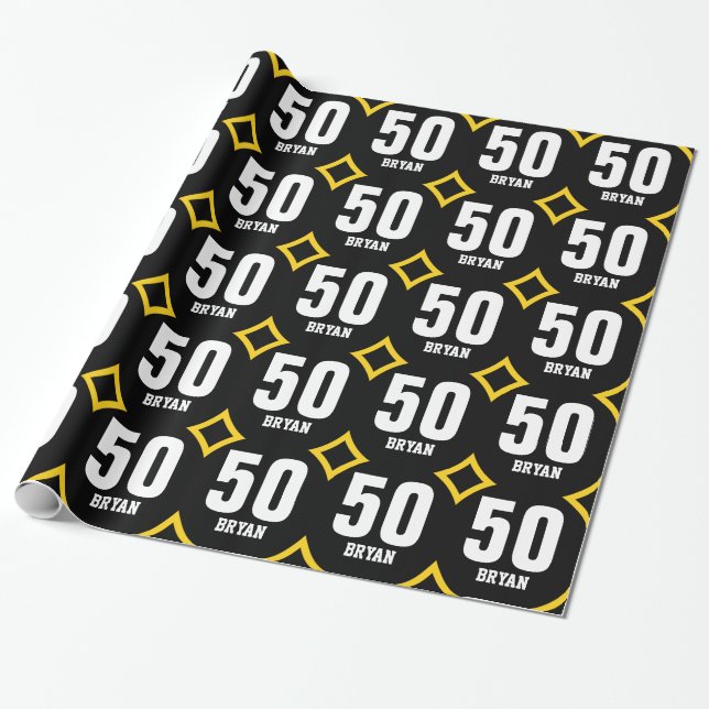 Papier Cadeau Nom fait sur commande D05 de rétro cinquantième (Déroulé)