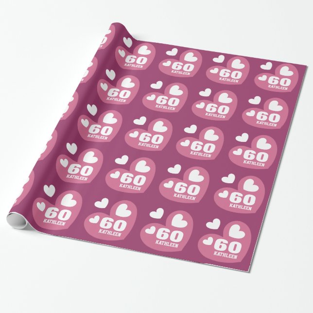 Papier Cadeau Nom fait sur commande V02B anniversaire blanc rose (Déroulé)
