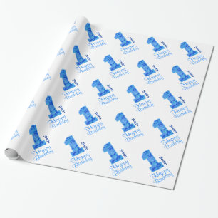 Papier Cadeau Nom fait sur commande V03a anniversaire BLEU de