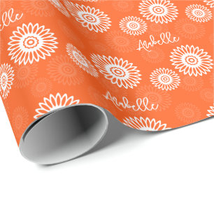 Papier Cadeau Nom floral minimaliste de marguerite orange