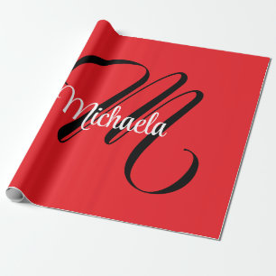 Papier Cadeau Nom initial minimaliste moderne monogramme rouge
