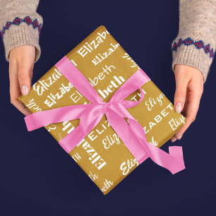 Papier Cadeau Nom initial Monogramme Or Blanc cadeau personnalis