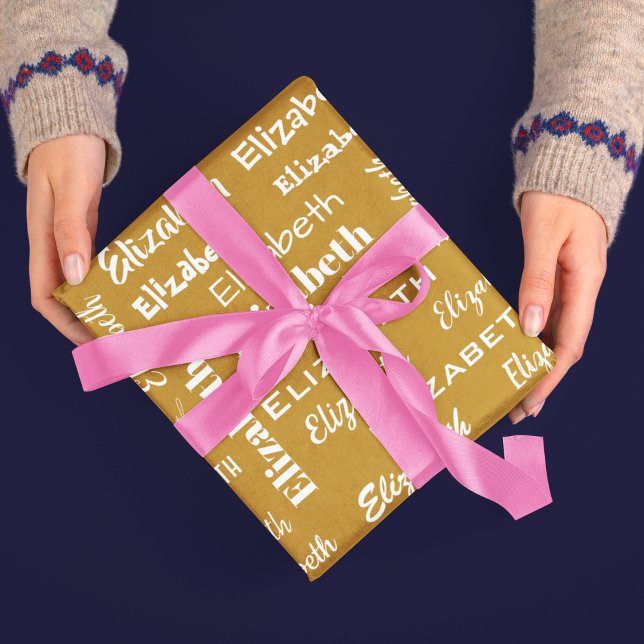 Papier Cadeau Nom initial Monogramme Or Blanc cadeau personnalis (Name Initial Monogram Gold White Personalized Gift Wrapping Paper)