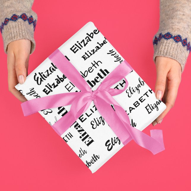 Papier Cadeau Nom Initiales Message Motif Cadeau personnalisé (Name Initials Message Pattern Personalized Gift Wrapping Paper)