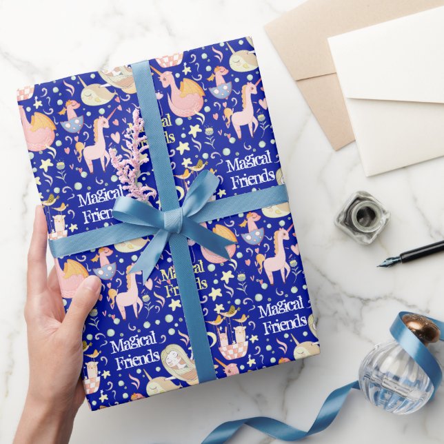 Papier Cadeau Nom, Licorne de Narval Sirène Dragon Petit Imprimé (Cadeaux)
