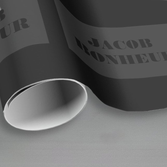 Papier Cadeau Nom moderne professionnel | Gris foncé et noir (Créateur téléchargé)