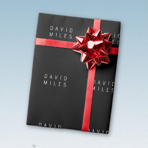 Papier Cadeau Nom modifiable minimaliste moderne Noir & Blanc