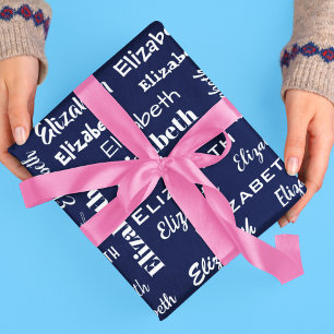 Papier Cadeau Nom Monogramme initial bleu cadeau personnalisé