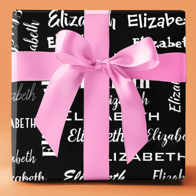 Papier Cadeau Nom Monogramme initial noir cadeau personnalisé (Name Initial Monogram black Personalized Gift Wrapping Paper)