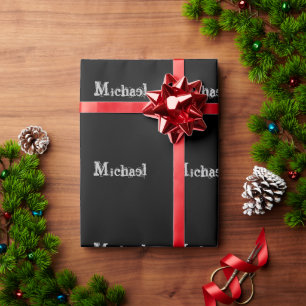 Papier Cadeau Nom monogramme moderne minimaliste noir blanc