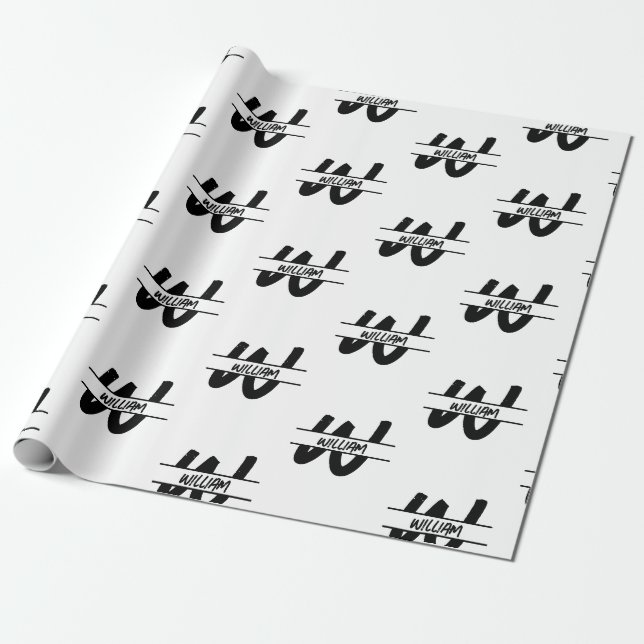Papier Cadeau Nom Monogrammé noir et blanc écrit à la main (Déroulé)