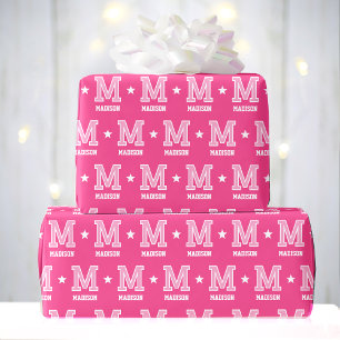 Papier Cadeau Nom monogramme Star Pink Personnalisé