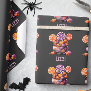 Papier Cadeau Nom Orange Violet Trick or Treat Mignon Halloween