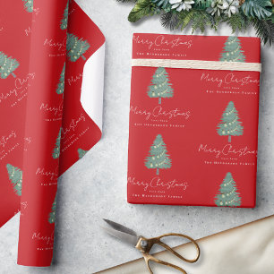 Papier Cadeau Nom personnalisé Arbre de Noël aquarelle moderne r