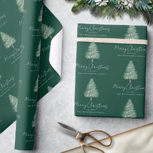 Papier Cadeau Nom personnalisé Arbre de Noël Moderne Aquarelle V