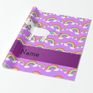 Papier Cadeau Nom personnalisé arc-en-ciel unicorne pourpre arc-