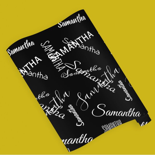 Papier Cadeau Nom personnalisé Blanc noir personnalisé (Créateur téléchargé)