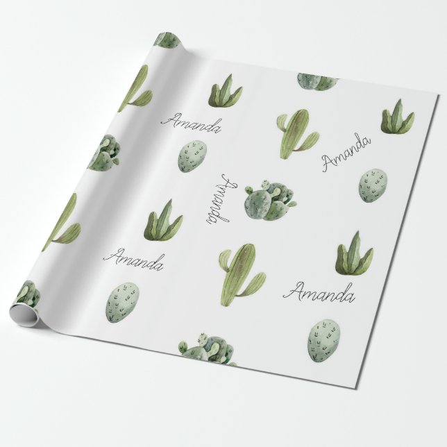 Papier Cadeau Nom personnalisé Cactus Succulent Sud-Ouest (Déroulé)
