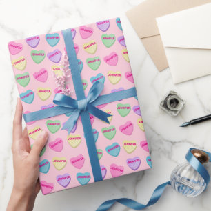Papier Cadeau Nom personnalisé Candy Conversation Heart - Rose