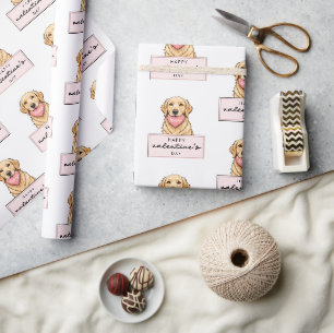 Papier Cadeau Nom personnalisé Chien avec cœur Joyeuse Saint-Val