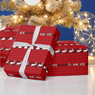Papier Cadeau Nom personnalisé de Noël Rouge Blanc vêtu
