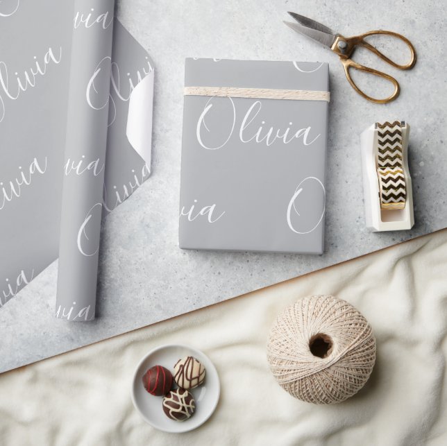 Papier Cadeau Nom personnalisé Élégant Gris Moderne (Artisanat)