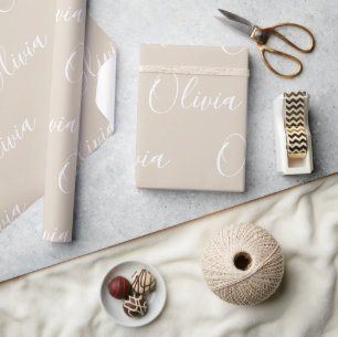 Papier Cadeau Nom personnalisé Élégant Neutre Beige Moderne