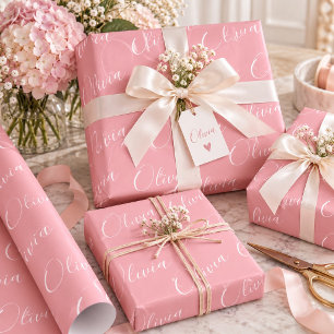 Papier Cadeau Nom personnalisé Élégant Rose Moderne
