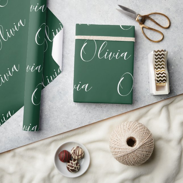 Papier Cadeau Nom personnalisé Élégant Vert Moderne (Artisanat)