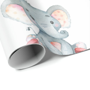 Papier Cadeau Nom personnalisé Eléphant Baby Girl rose et gris