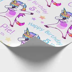Papier Cadeau Nom personnalisé et âge Unicorne fête d'anniversai