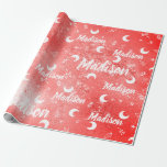 Papier Cadeau Nom personnalisé Fairy Red Christmas Moon Girl<br><div class="desc">Nom personnalisé Fairy Red Christmas Moon Girl avec parties scintillant,  lune fantaisie,  étoiles,  feuilles botaniques. Une façon féminine et mignonne d'impressionner votre fille pour l'anniversaire,  doux 16 ou tout événement féminin.</div>