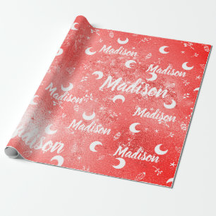 Papier Cadeau Nom personnalisé Fairy Red Christmas Moon Girl
