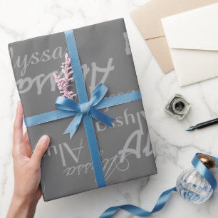 Papier Cadeau Nom personnalisé gris