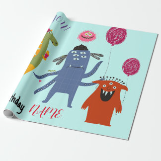 Papier Cadeau NOM PERSONNALISÉ HAPPY MONSTER BIRTHDAY Wrapping P