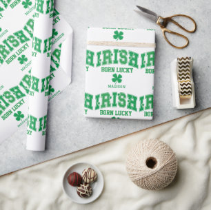 Papier Cadeau Nom personnalisé Irish Born Lucky