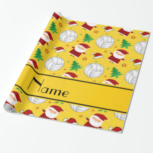 Papier Cadeau Nom personnalisé jaune volleyball motif de noël