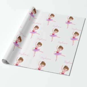Papier Cadeau Nom personnalisé Joli rose et blanc Ballerina