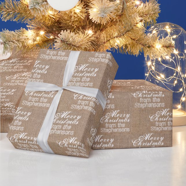 Papier Cadeau Nom personnalisé Joyeux Burlap de Noël (Vacances)