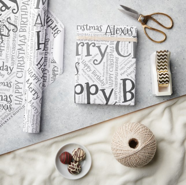 Papier Cadeau Nom personnalisé Joyeux Noël Anniversaire Drôle W (Artisanat)