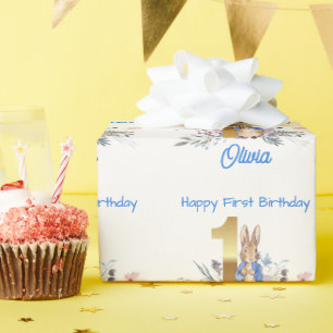 Papier Cadeau Nom personnalisé Lapin classique Premier anniversa