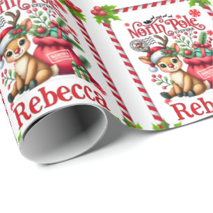 Papier Cadeau Nom personnalisé livraison pôle Nord Noël
