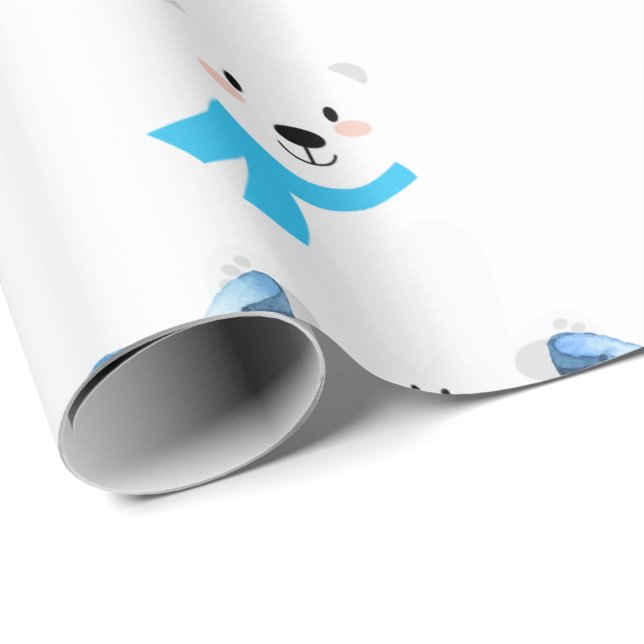 Papier Cadeau Nom personnalisé mignon Ours polaire Baby Boy (Coin rond)