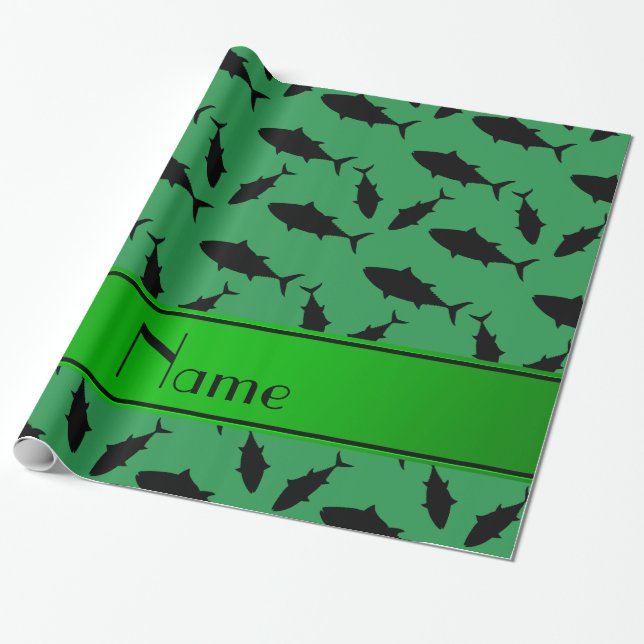 Papier Cadeau Nom personnalisé motif de thon rouge noir vert (Déroulé)