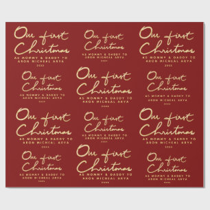Papier Cadeau Nom personnalisé Notre premier Noël en tant que ma
