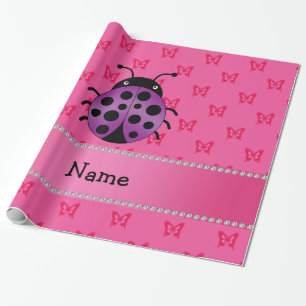 Papier Cadeau Nom personnalisé papillons rose ladybug violet