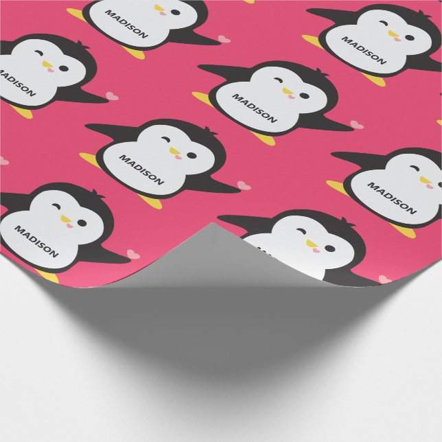 Papier Cadeau Nom personnalisé pingouin mignon (Coin)